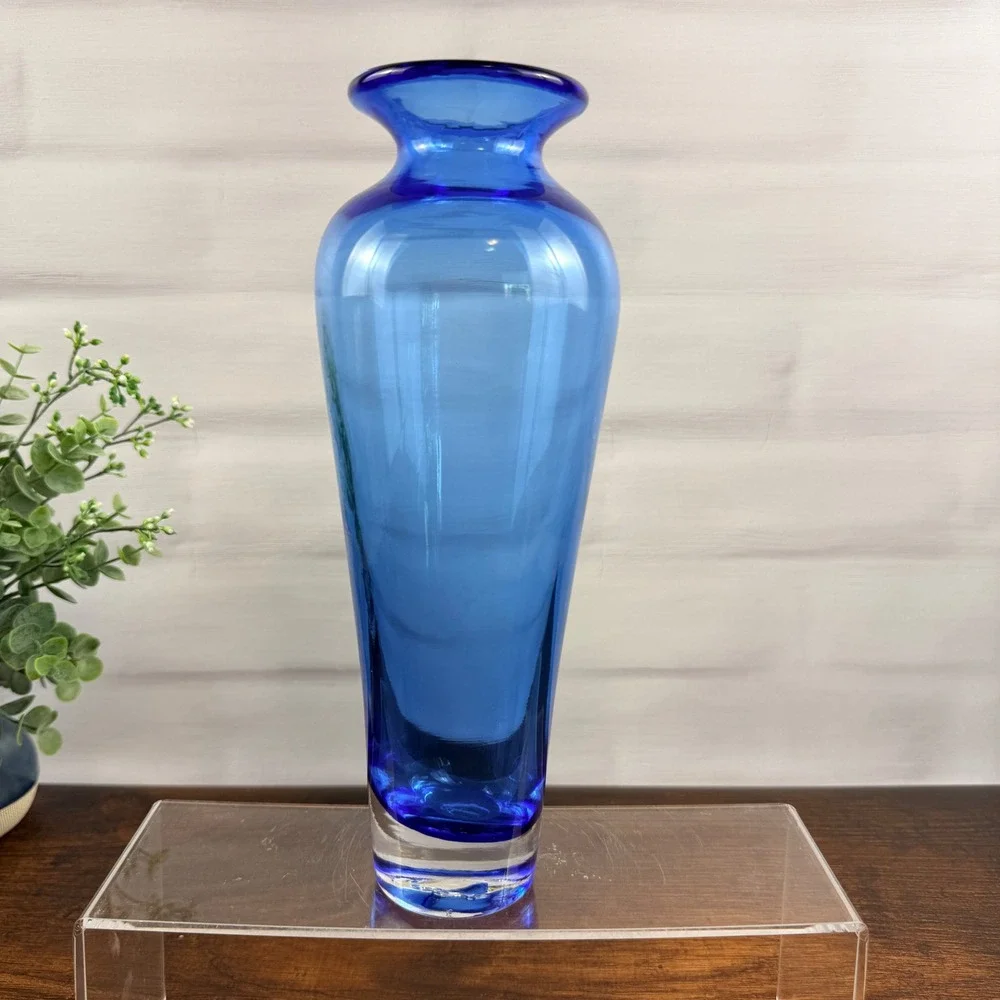 Blenko 8310S Azure Blue Art Glass Vase Don Shepherd 1983 Hand Blown 10